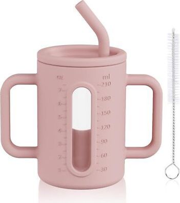 HOTUT Silikon Schnabeltasse, Kleinkinder Glasbecher mit Silikonhüllen, Strohhalm