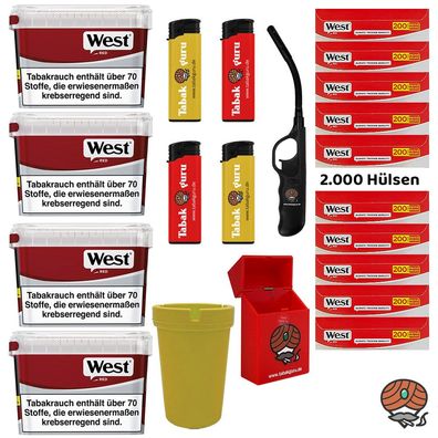 West Red Volumentabak Mega Box 4x 110g, 2000 Hülsen, viel Zubehör