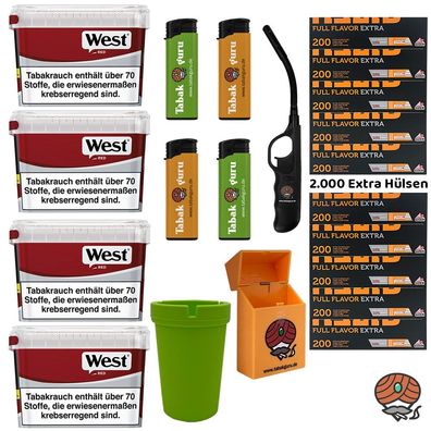 West Red/Rot Volumentabak Mega Box 4x 110g, Gizeh Full Flavor Extra Hülsen, Zubehör