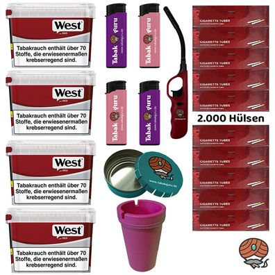 West Red/Rot Volumentabak Mega Box 4x 110g, 2000 Hülsen, Zubehör