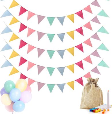 Dusor Wimpelkette Outdoor, 5 Stück 5M 60 Wimpel, Wimpelkette Kinderzimmer, Happy
