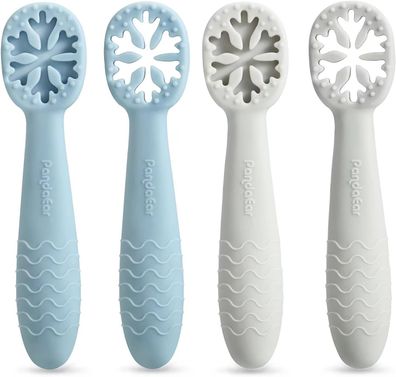 PandaEar Baby Löffel Set (4 Packung) BPA-frei Silikon Esslernlöffel (blau/grau)