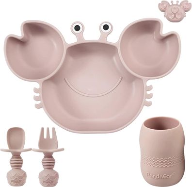 PandaEar Unterteilter Kinderteller, Saugnapf & Trinklernbecher, Löffel, Silikon