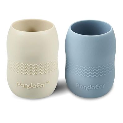 PandaEar 2 Stück Baby Trinkbecher ab 4 Monate | Silikon Kinderbecher, Blau/Weiß