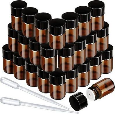 Fandamei 25x 2 ml Braune Leere Glasflaschen, Fläschchen für Ätherische Öle Braun
