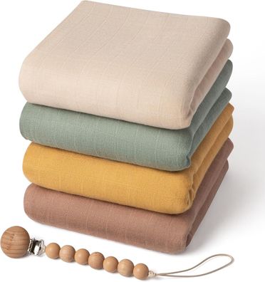 Moonkie 4x Muslin Swaddle Blanket, Essentials Baby Empfangsdecke (47 x 47 Zoll)