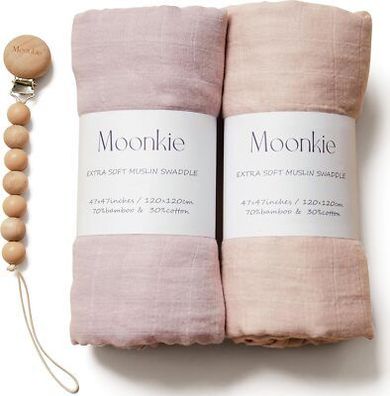 Moonkie 2x Muslin Swaddle Blanket, Essentials Baby Empfangsdecke 47 x 47 Zoll