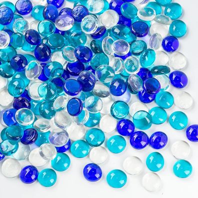 HAKACC Irisierend Glasnuggets, 120 Stück Glassteine Blau Dekosteine weiß Flache