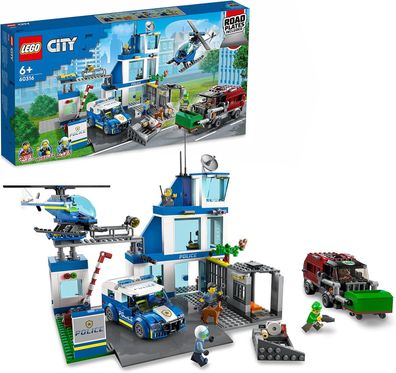 LEGO 60316 City Polizeistation + Polizeiauto, Müllauto & Hubschrauber, Spielzeug
