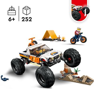 LEGO 60387 City Offroad Abenteuer, Camping Monster Truck Spielzeug für Kinder