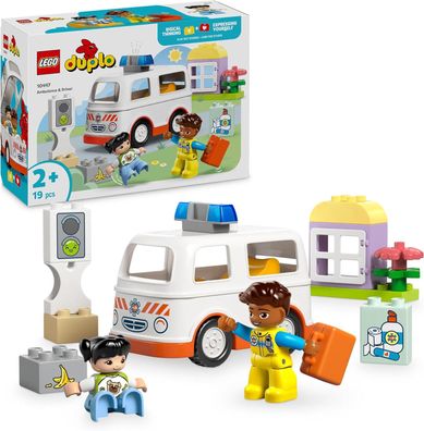 LEGO DUPLO Rettungswagen mit Fahrer, Lernspielzeug für fantasievolle Kleinkinder