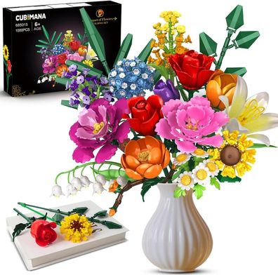 Cubimana Blumenstrauß-Bausatz – 1000 Teiles Blumenstrauß-Set, Künstliche Blumen