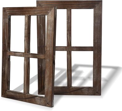 Bestool Wand Vintage Holzfenster-Rahmen Dekoration Deko 2 Stk. (40 X 28 cm) Brau
