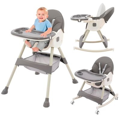 Arkyomi Hochstuhl Baby 3-in-1 Kinderhochstuhl, Tisch & Rollen ab 6 Monate, Grau