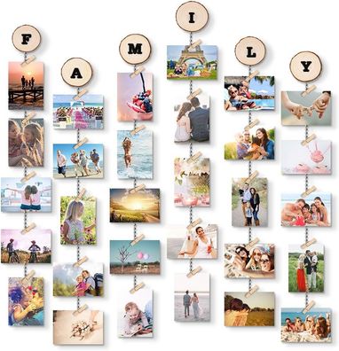 Uping Bilderrahmen Collage, Hängender Bilderrahmen mit 6 Linien und 30 Klammern