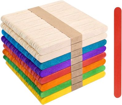 Vgoodall 400 Stück Bunte Holzstäbchen, Holzeisstiele zum Basteln Eisstiele Holz