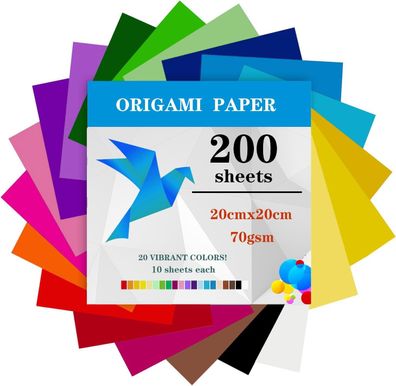 200 Blatt Origami Papier, 20 x 20cm, Doppelseitig, 70 g/m², Faltpapier
