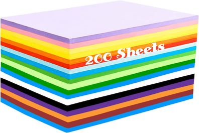 200 Blatt Buntes Papier A4, Farbiges Papier Faltpapier in 20 Farben, (70 g/m²)