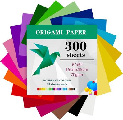TYOREW Origami-Papier, 300 Blatt, 15 x 15 cm, doppelseitig, 70 g/m², 20 Farben