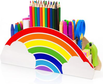 Gamenote Schreibtischorganizer aus Holz, Regenbogen Stiftehalter Tisch-Organizer