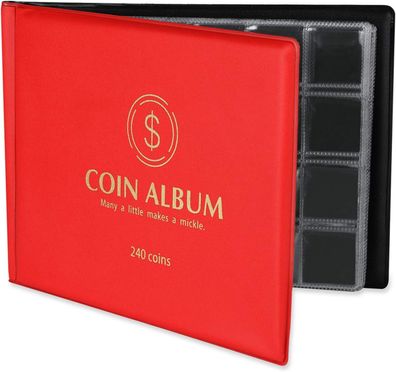 MUROAD 240 Münzalbum Euromünzen Sammelalbum für Münzen, Buchalbum Collection Rot