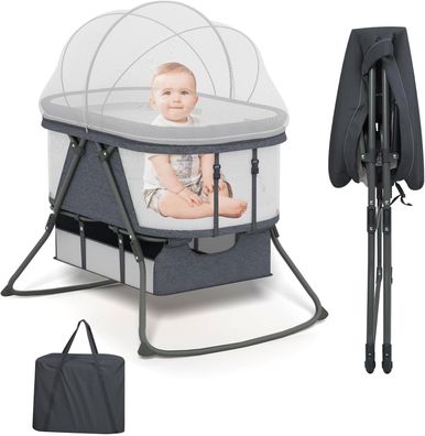 XJD Baby Beistellbett, 2 in 1 Babybett klappbar, Stubenwagen bis 10 kg, Grau