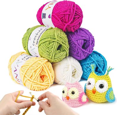 YINVA Häkelgarn 6 Farben x 25g Wolle Zum Häkeln Bunte Wolle Zum Stricken Häkeln
