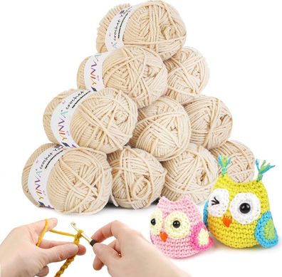 YINVA Häkelgarn 10 x 25g Acryl Wolle Zum Häkeln Creme Wolle Zum Stricken, Creme