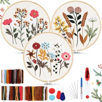 AOTWAN Sticken für Anfänger, Blumenmuster Pflanzen Stickset Erwachsene Stickerei