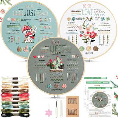 AOTWAN Stickset für Anfänger Sticken Set Erwachsene Blumenmuster DIY Kunst