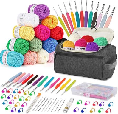 Beginners Häkelset für Anfänger Häkelnadel Set 15 sx25g Häkelgarn 2mm-8mm / Grau