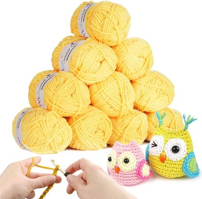 YINVA Häkelgarn 10x 25g Acryl Wolle Zum Häkeln Gelb Wolle Zum Stricken, gelb