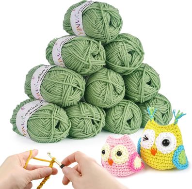 YINVA Häkelgarn 10x 25g Acryl Wolle Zum Häkeln Gelb Wolle Zum Stricken, grün