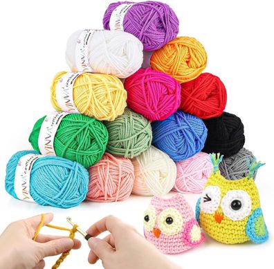YINVA Häkelgarn 15 Farben x 25g Acryl Wolle Zum Häkeln Wolle Zum Stricken Set