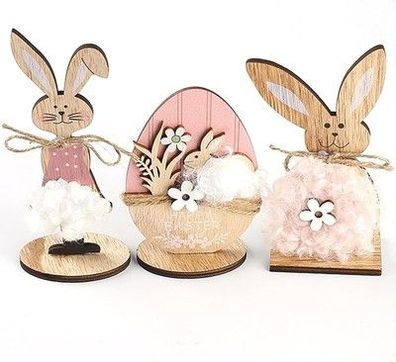 Herzwild 3x Ostern Hase Aufsteller Osterhase Deko aus Holz Osterdeko Holz
