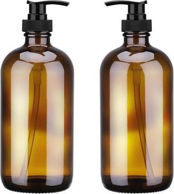 Hejo 2 Stück Seifenspender Glas Braun, 500ml Pumpspender aus Glas, Seifenflasche
