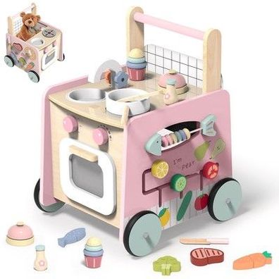 Lauflernwagen Holz, 9 in 1 Baby Lauflernhilfe Montessori Spielzeug Spielküche