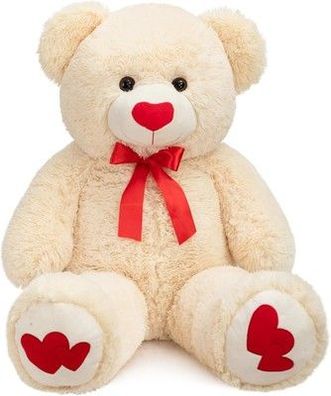 BEJOY Teddybär 91cm Plüschtier großer Bär Kuscheltier mit Liebe rotes Herz Beige