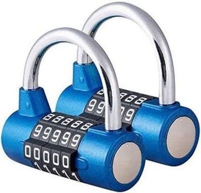 Surplex 2x 5-Stellige Kombinationsschloss Vorhängeschloss, Zahlenschloss, Blau