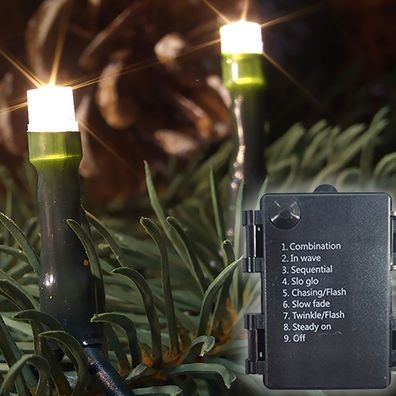 LED Lichterkette 96er warmweiß Batteriebetrieb Timer aussen 8 Funtionen 35657