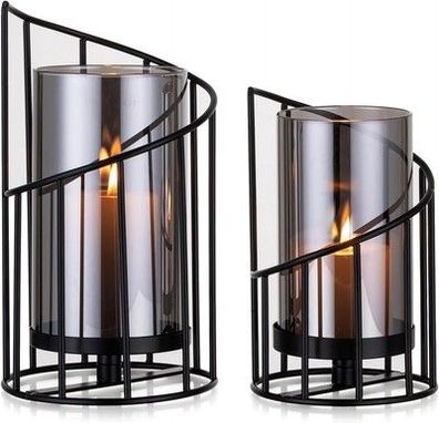 Romadedi Windlicht Glas Kerzenständer Kerzenhalter Schwarz Glaszylinder Outdoor