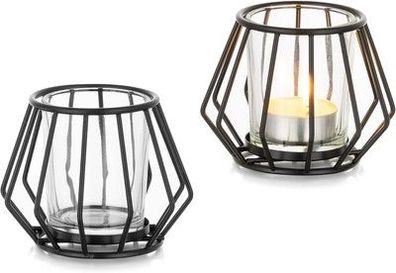 Romadedi Teelichthalter Schwarz Metall Kerzenhalter: 2er Set Windlicht Klein