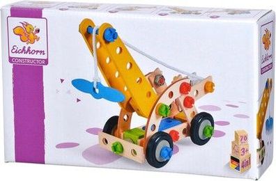 Eichhorn - 100039022 Konstruktionsset Kranwagen, 70-teilig Holz-Spielzeug Kinder