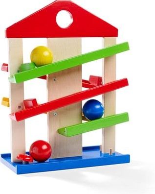 Eichhorn 100002025 Kugelbahn-Haus, 4-teilig, bunte Rollbahn aus Holz mit Glocke