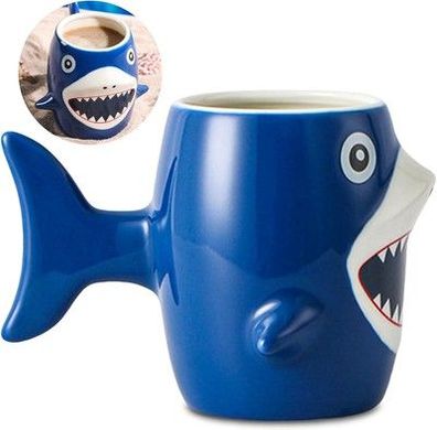 Zonsuse Lustige Hai Kaffeetasse,3D Hai Becher, Haifisch Keramik Becher, 450ml