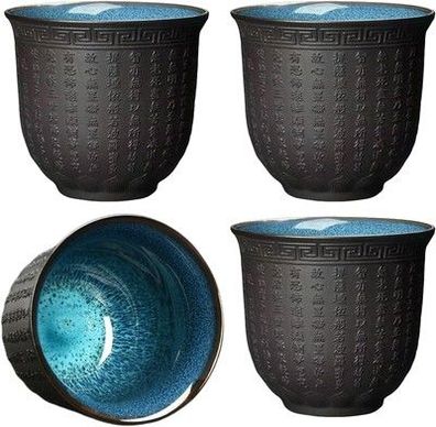 Kopyfantap Japanische Teetasse 4er Set, Chinesische Keramik Becher Ohne Henkel