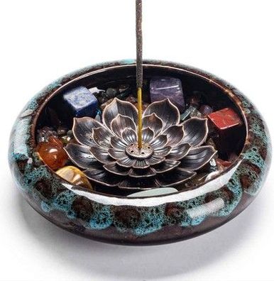 Piosrtrr Räucherstäbchen Halter-Lotus-Räucherstäbchenhalter, inkl. Chakrasteine