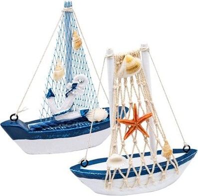 JJQHYC 2 Stück Segelboot aus Holz Maritime Deko Schiff Badezimmer Deko 11x13cm