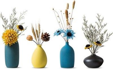 Sziqiqi Kleine Keramikvasen für Blumen - Dekoratives Set für Wohnzimmer, 4 STK