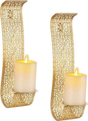 Sziqiqi 2x Vintage Wandkerzenhalter Gold Wand Kerzenleuchter Kerzenhalter für